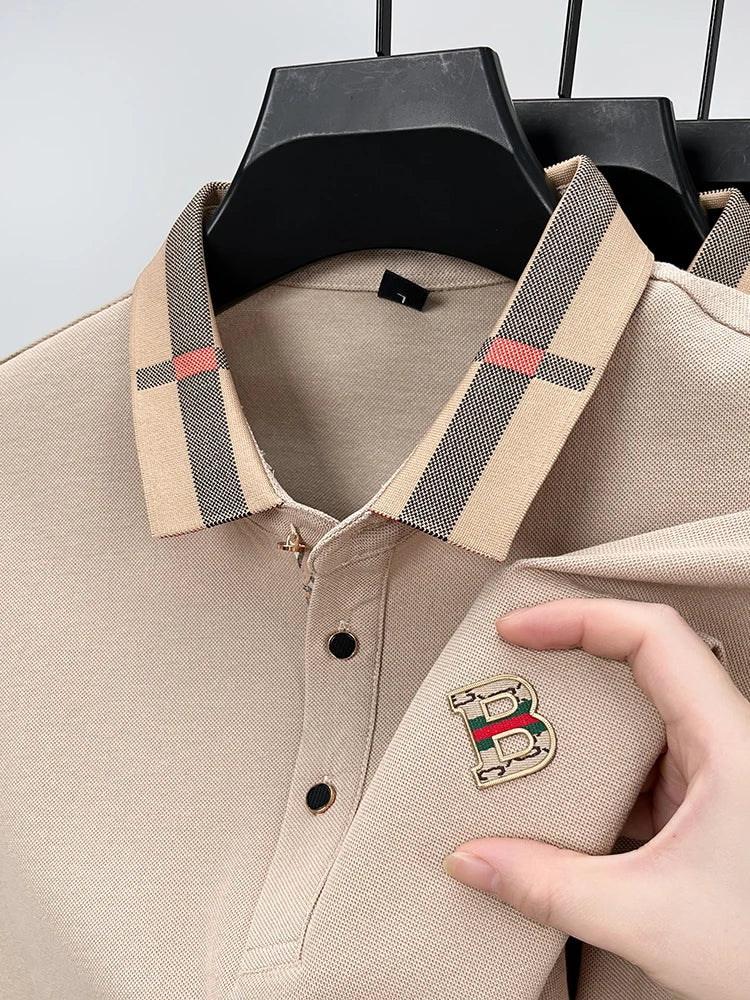 Luxury brand logo long sleeved polo shirt men's autumn new high-end silk cotton lapel Paul T-shirt fashion casual men's clothing