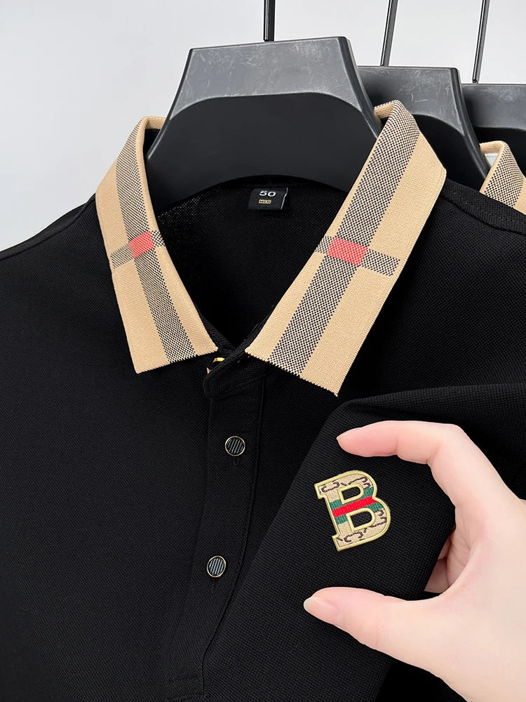 Luxury brand logo long sleeved polo shirt men's autumn new high-end silk cotton lapel Paul T-shirt fashion casual men's clothing