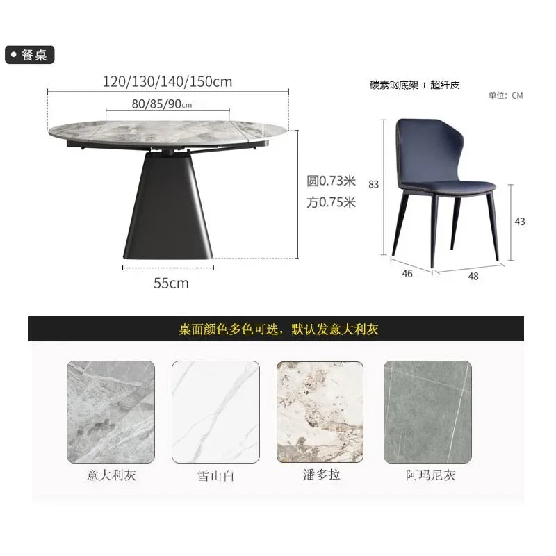 Extension Mechanism Dining Table Modern Turntable Rectangle Luxury Dining Tables 6 People Mesas Plegables Kitchen Furniture