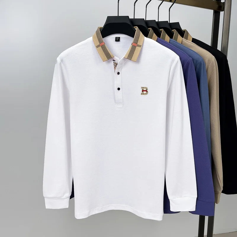 Luxury brand logo long sleeved polo shirt men's autumn new high-end silk cotton lapel Paul T-shirt fashion casual men's clothing