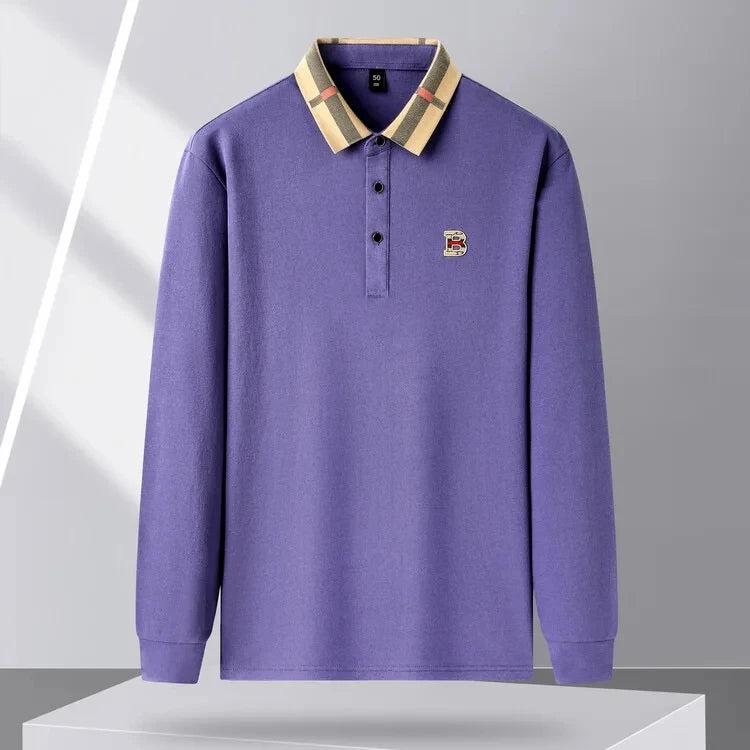 Luxury brand logo long sleeved polo shirt men's autumn new high-end silk cotton lapel Paul T-shirt fashion casual men's clothing