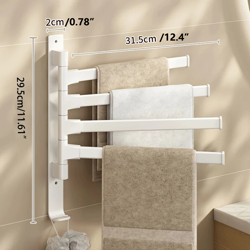 Bathroom Towel Rack Rotatable Towel Holder Space Aluminum 2/3/4/5-Bar Towel Hanger Kitchen Shelf Paper Hanging Wall Mounted