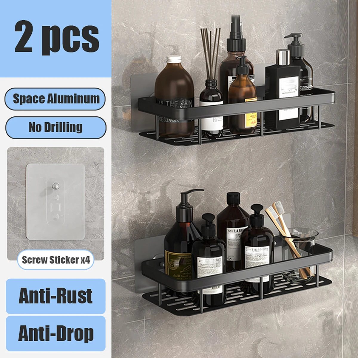 Bathroom Storage Rack No Drill Shelves Wall Mounted Corner Shelf Shower Holder For WC Shampoo Organizer Bathroom Accessories