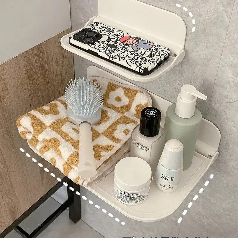 Foldable Storage Rack In Bathroom, Wall Mounted Towel, Clothing, Mobile Phone, Skincare Product Storage Rack In B