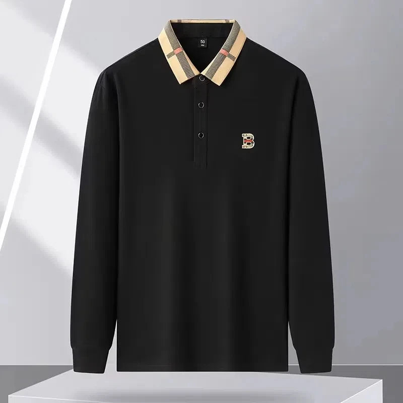 Luxury brand logo long sleeved polo shirt men's autumn new high-end silk cotton lapel Paul T-shirt fashion casual men's clothing