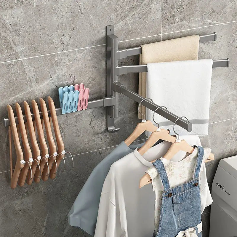 Bathroom Towel Rack Rotatable Towel Holder Space Aluminum 2/3/4/5-Bar Towel Hanger Kitchen Shelf Paper Hanging Wall Mounted
