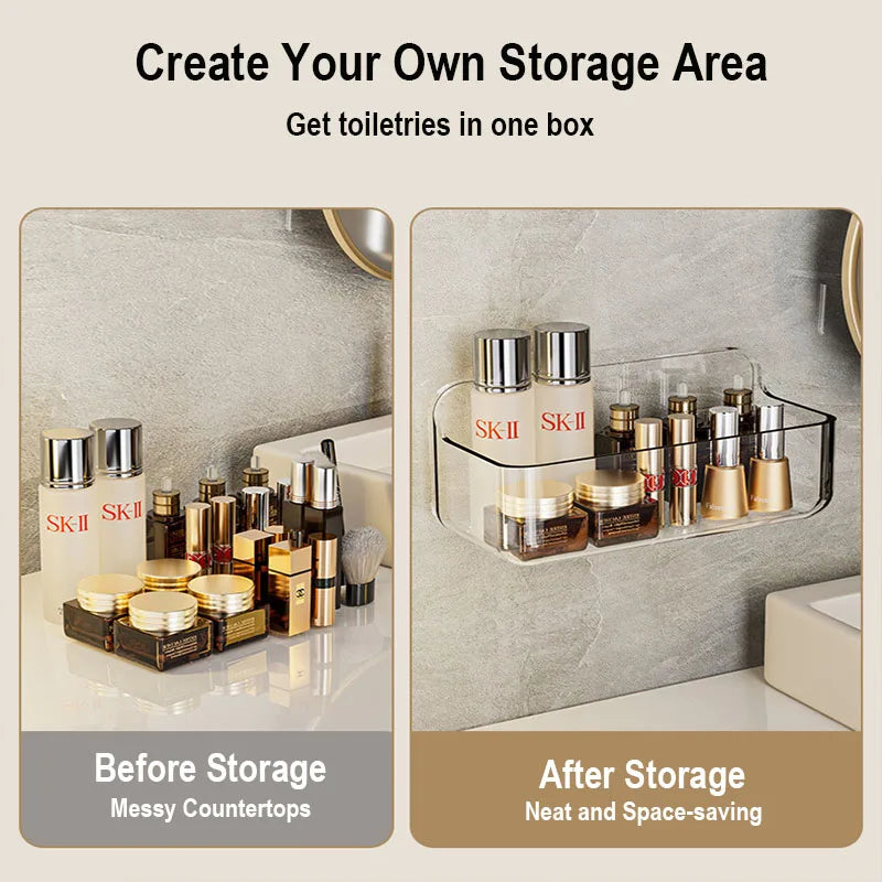 Bathroom Kitchen Storage Rack Non-drilling Removable Transparent PET Material Wall Mounted Type Shower Shampoo Racks