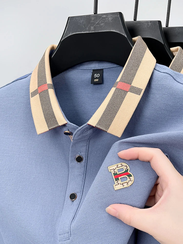 Luxury brand logo long sleeved polo shirt men's autumn new high-end silk cotton lapel Paul T-shirt fashion casual men's clothing