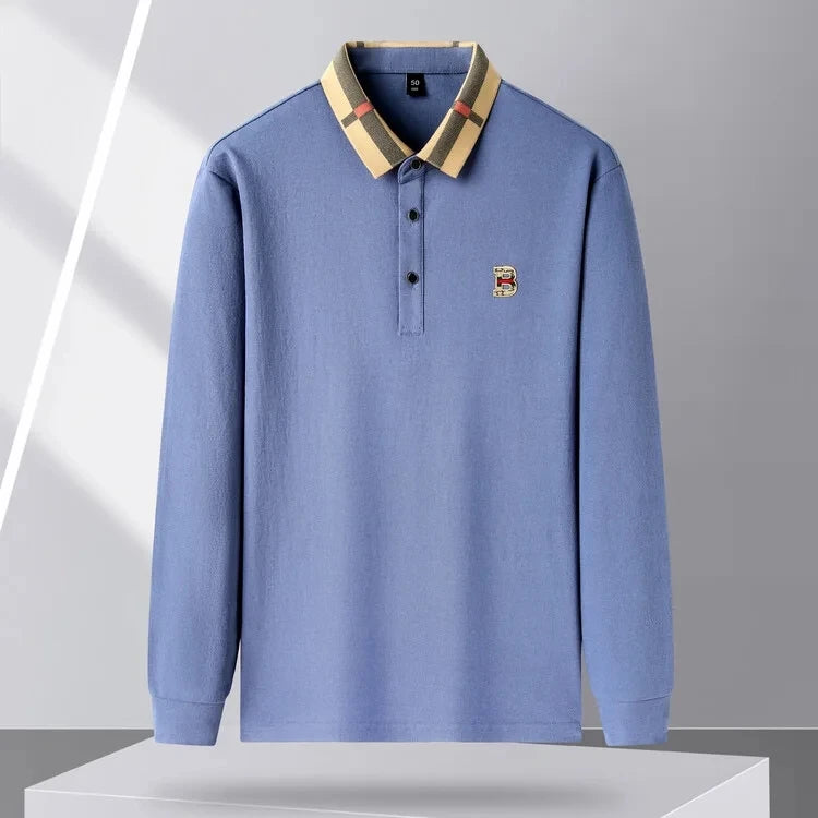 Luxury brand logo long sleeved polo shirt men's autumn new high-end silk cotton lapel Paul T-shirt fashion casual men's clothing