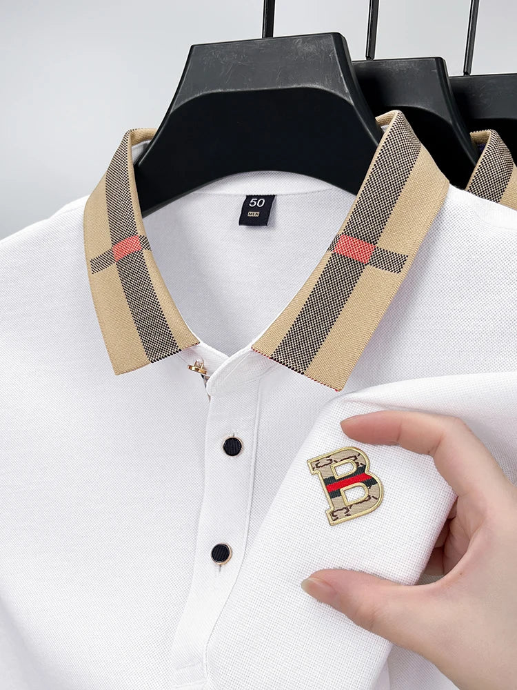 Luxury brand logo long sleeved polo shirt men's autumn new high-end silk cotton lapel Paul T-shirt fashion casual men's clothing
