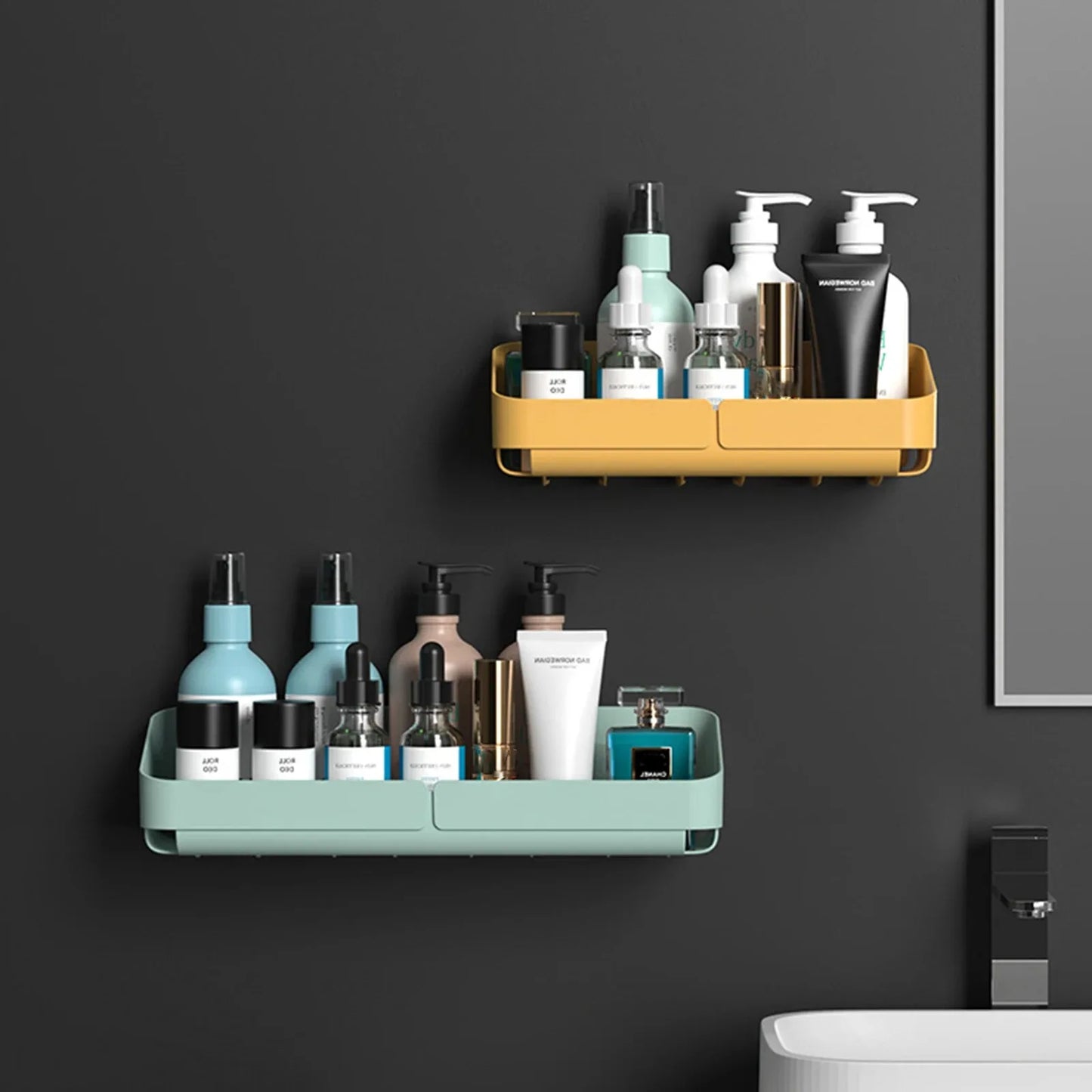 Bathroom Kitchen Convenience Rack Shelf Makeup Storage Organizer Shower Shelf Cosmetics Shampoo Rack Wall Spice No Drilling