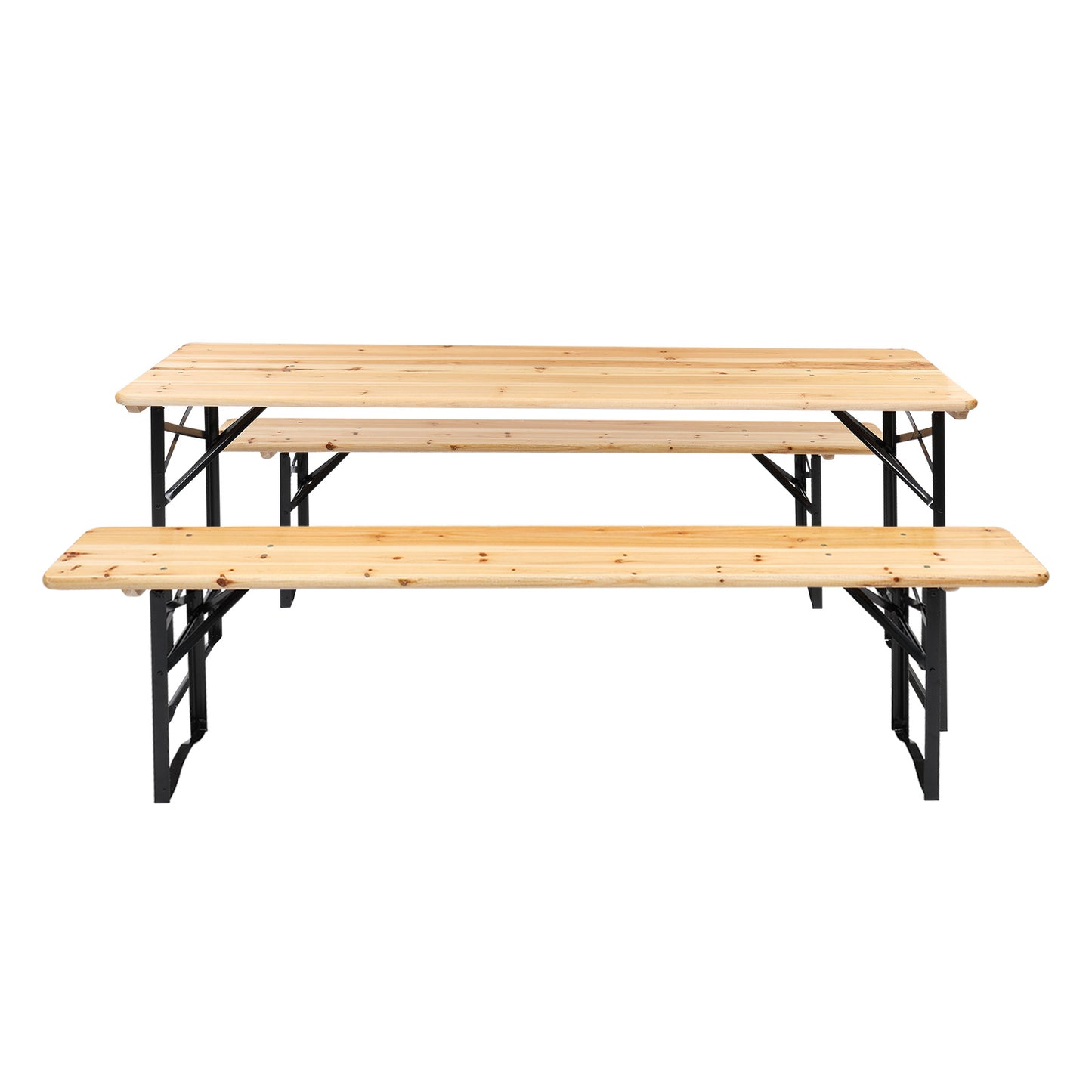 3pcs Two Leg Folding Yellow Courtyard Folding Table And Chair Set Solid Wood Steel