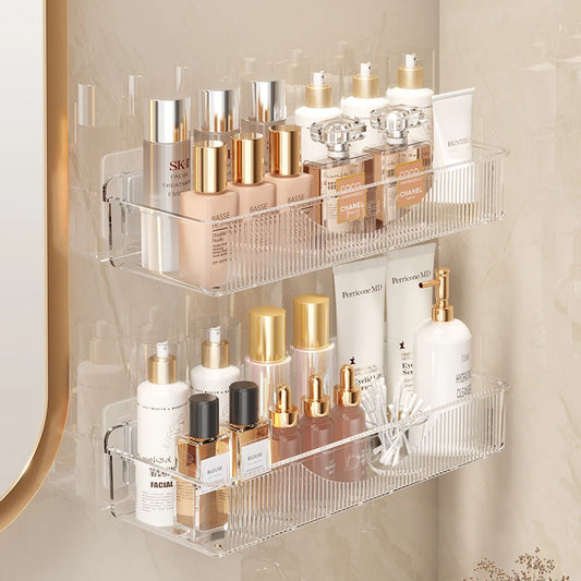 Wall mounted cosmetic and skincare storage rack for bathroom no need for drilling Multi functional kitchebathroom storage rackra