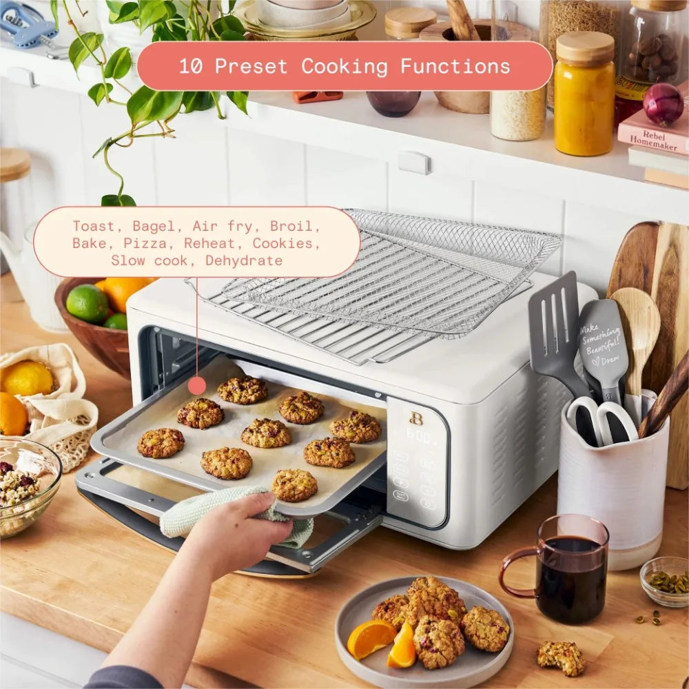 2025 New Beautiful Infrared Air Fry Toaster Oven, 9-Slice, 1800 W, White Icing