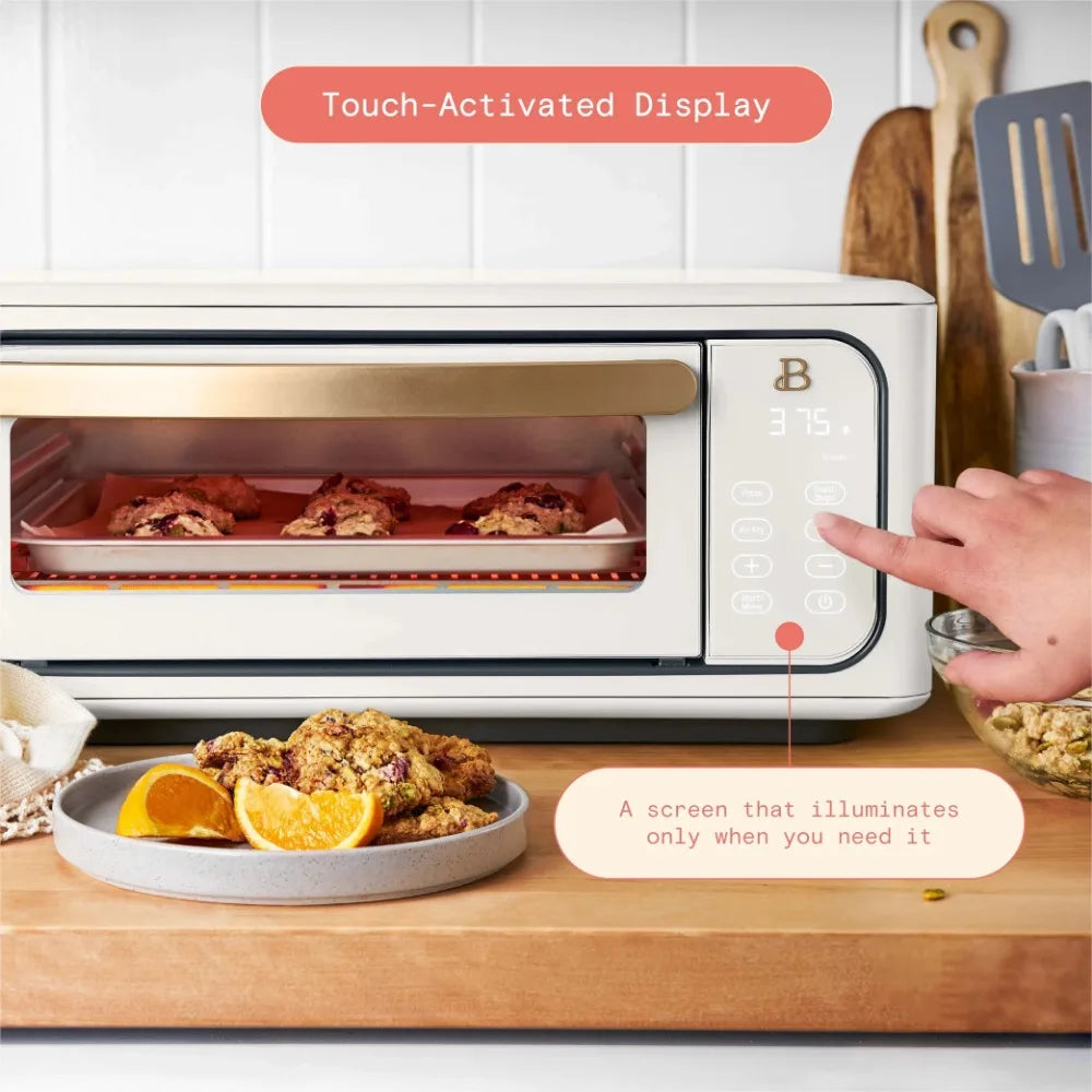 2025 New Beautiful Infrared Air Fry Toaster Oven, 9-Slice, 1800 W, White Icing