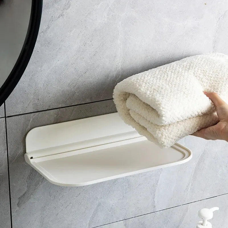 Foldable Storage Rack In Bathroom, Wall Mounted Towel, Clothing, Mobile Phone, Skincare Product Storage Rack In B