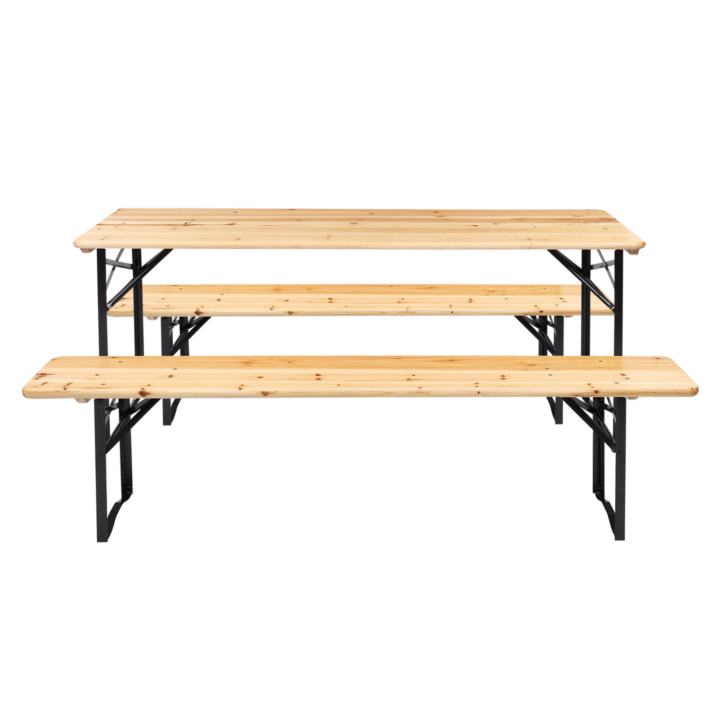 3pcs Two Leg Folding Yellow Courtyard Folding Table And Chair Set Solid Wood Steel