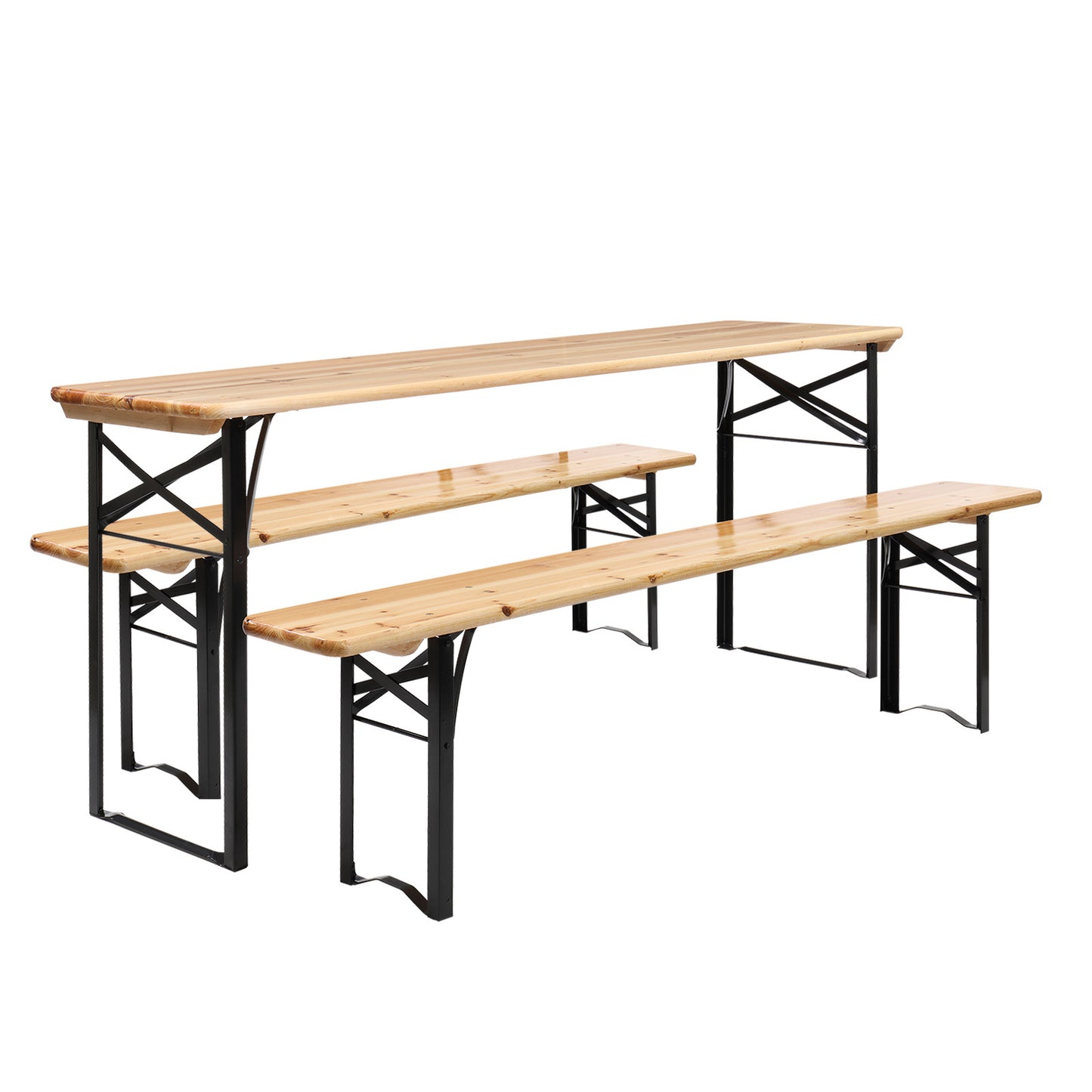 3pcs Two Leg Folding Yellow Courtyard Folding Table And Chair Set Solid Wood Steel